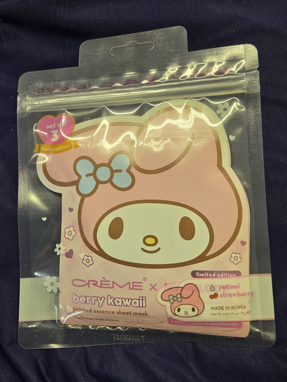 Berry Kawaii Retinol Strawberry Sheet Mask - Pink  3 In A Pack